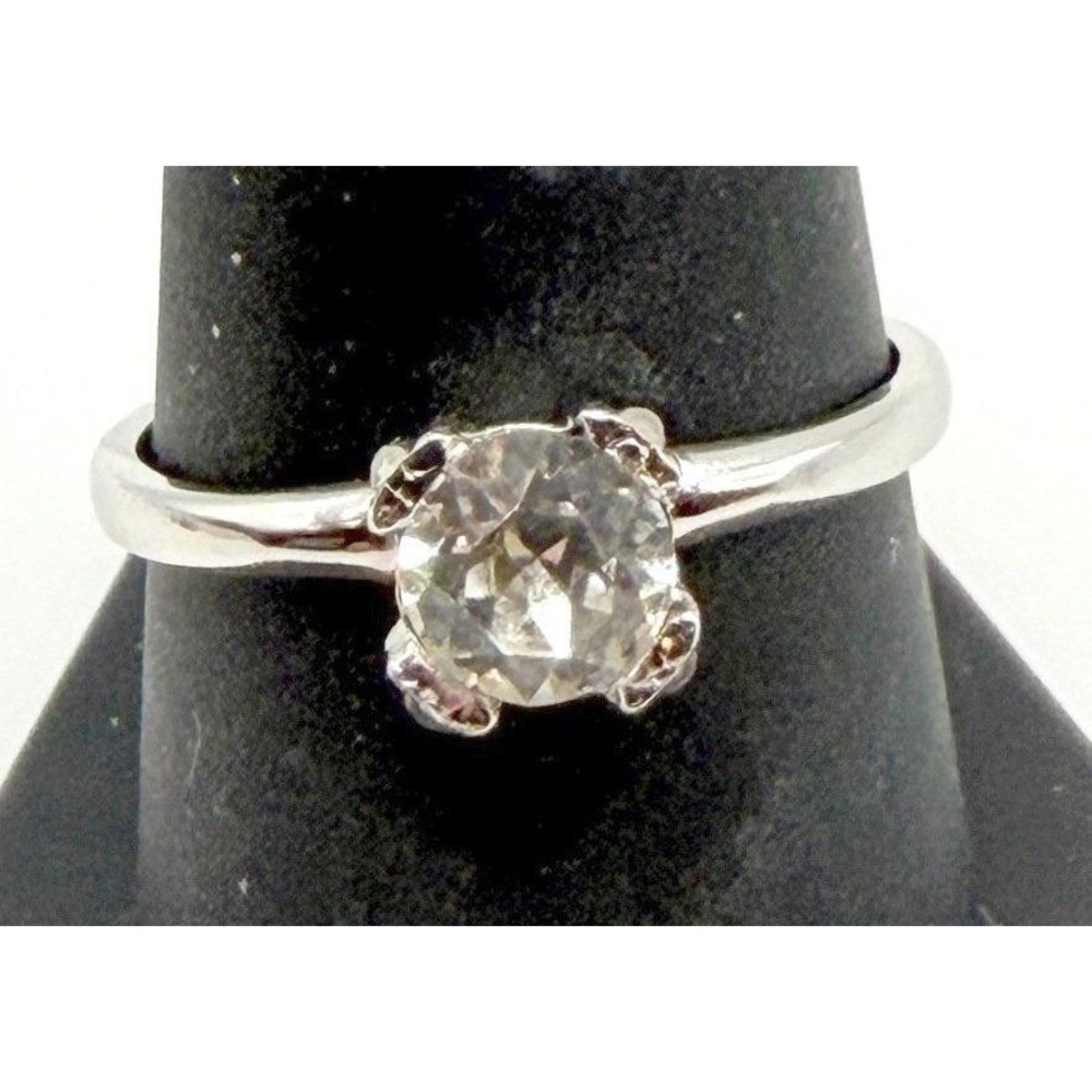 Silver Tone Clear CZ Style Solitaire Ring Size 9.5 Sparkly Statement